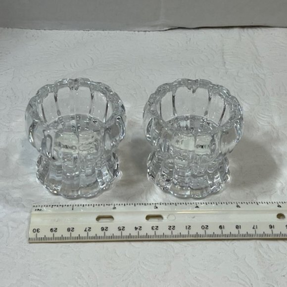 DePlomb Lead Crystal 2" Tea Light/Taper Candle Holders Set of 2 - Picture 7 of 8